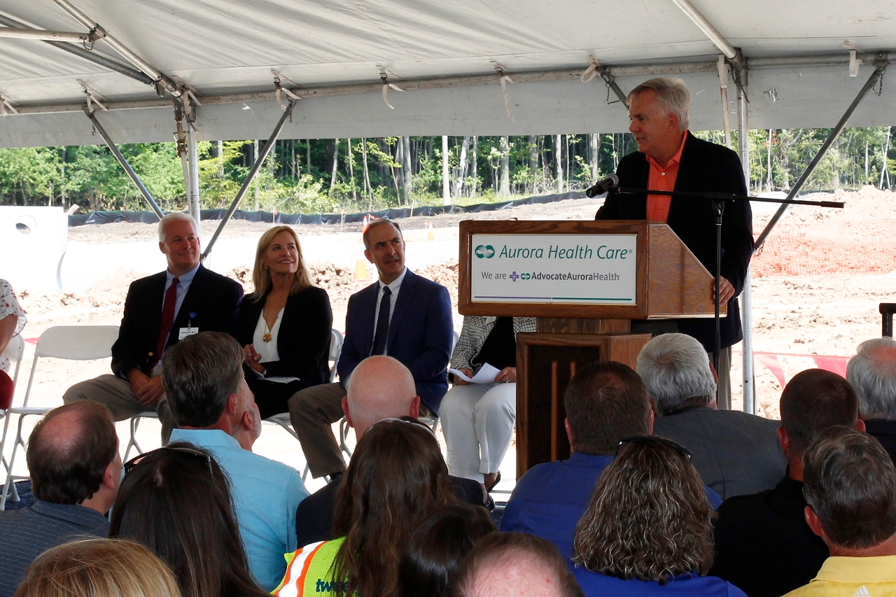 Ben Salzmann, Acuity President and CEO, speaks at the groundbreaking ceremony during which Acuity presented a $2.5 million donation.