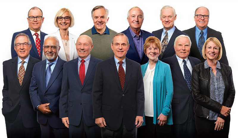 Acuity’s Board of Directors. Back row: Dick Riley, Jackie Joseph-Silverstein, Ben Salzmann, Paul Hoffman, Mike Duckett, and Steve Jaberg. Front row:  Jack Schwalbach, Badri Ganju, Kurt Olson, Bob Willis (Chairman), Rhonda Kirkwood, Hal Trescott, and Lisa Mauer