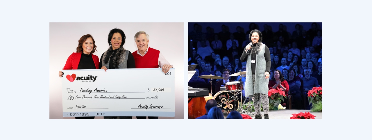 Feeding America: Feeding America’s Rayna Andrews and Kaitlin Lavelle accept a check for nearly $55,000 from Ben Salzmann.
