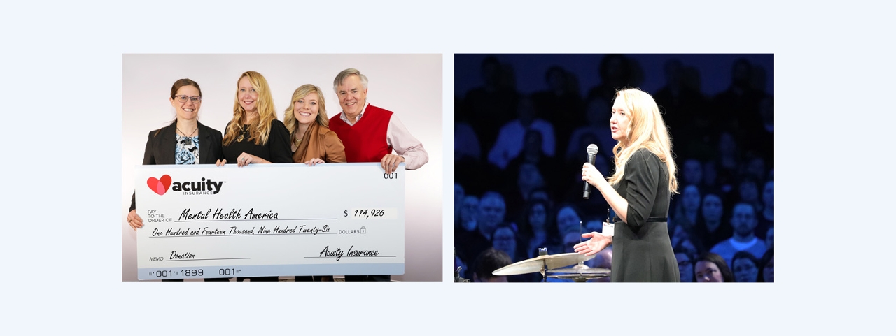 Mental Health America: Rachael Lewinski, Julie Preder, and Brianna Heusterberg from Mental Health America accept a check for nearly $115,000 from Ben Salzmann.