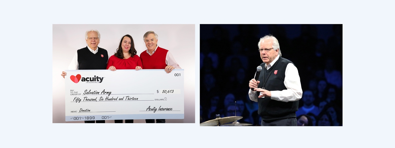 Salvation Army: Major Jay Davis and Carrye Jo Coney of The Salvation Army accept a check for over $50,000 from Ben Salzmann.